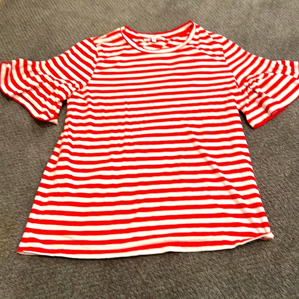 Red + White Striped Flare Sleeve Top